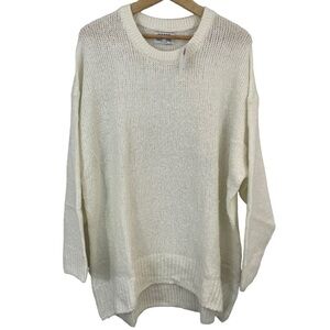 Old Navy Crewneck Tunic Sweater Womens XL White Lightweight Chunky Knit Eco NWT
